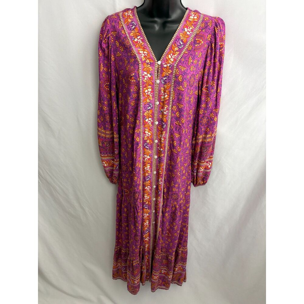 Magenta Pink Boho Kaftan Dress Size M Bohemian Romantic Ethnic Grannycore